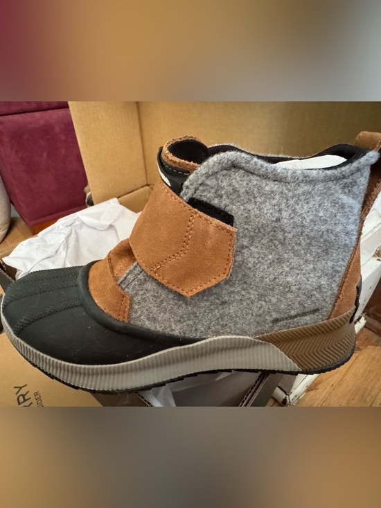Sperry Shoes - Sperry Gray Felt and Brown Suede Kids Hook-and-Loop Shoe
